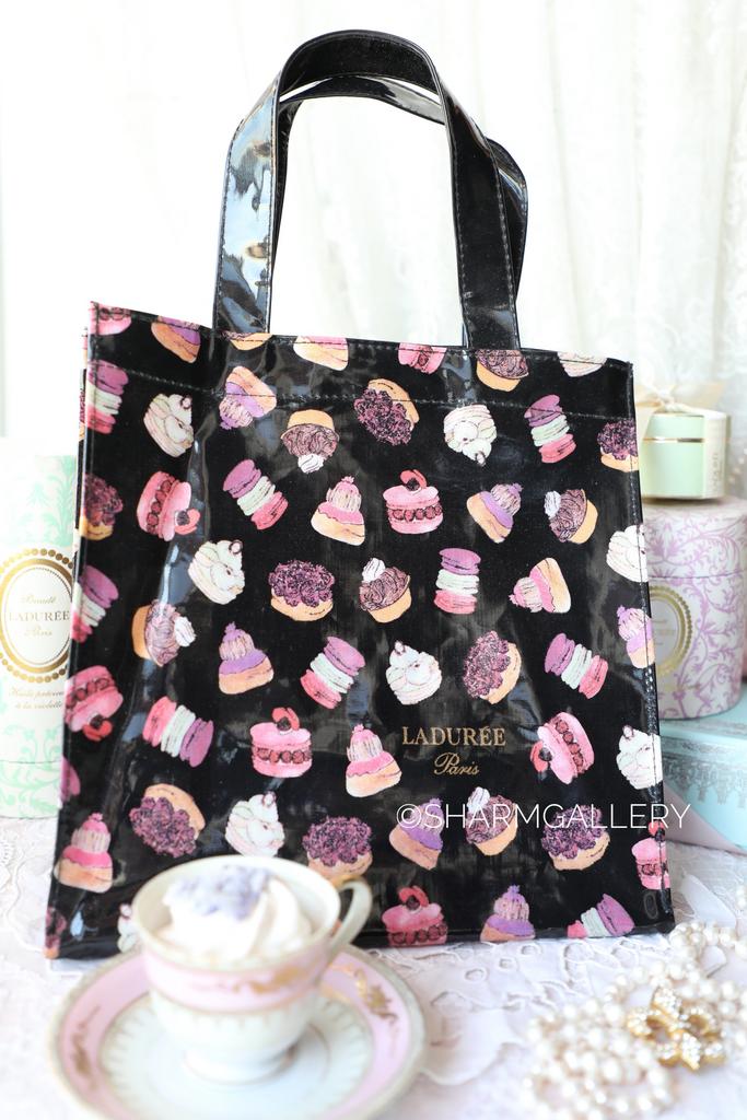 Сумка - шопер черная с пирожными 25см., пвх, Ladurée Paris, Франция.