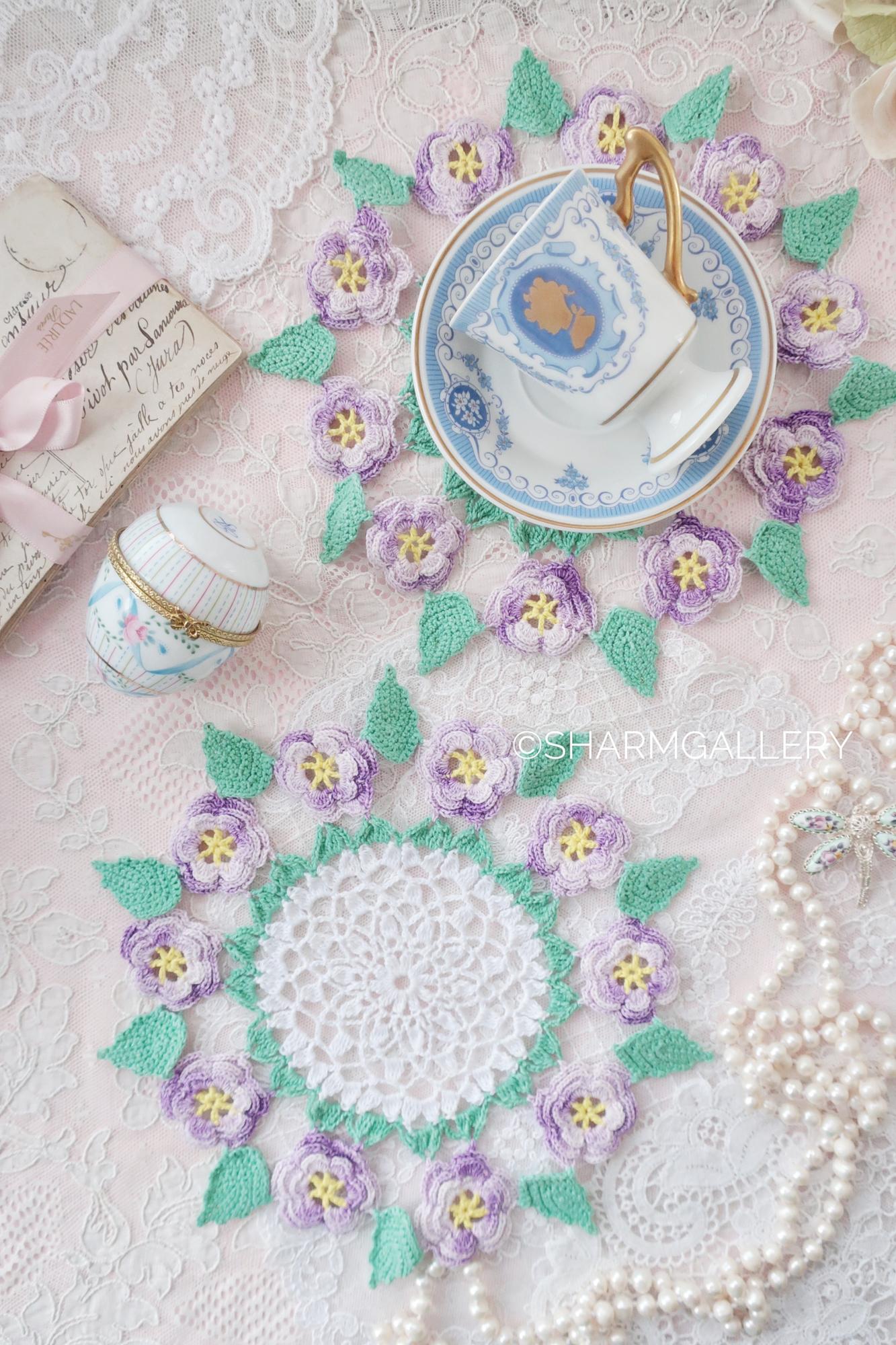 Кружевная салфетка «Фиалки» 21см., хлопок.