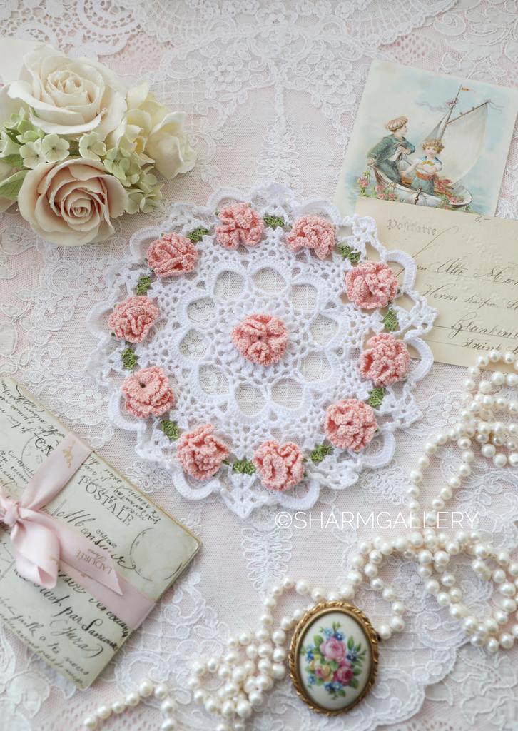 Кружевная салфетка «Мелкая роза» 21см., хлопок.