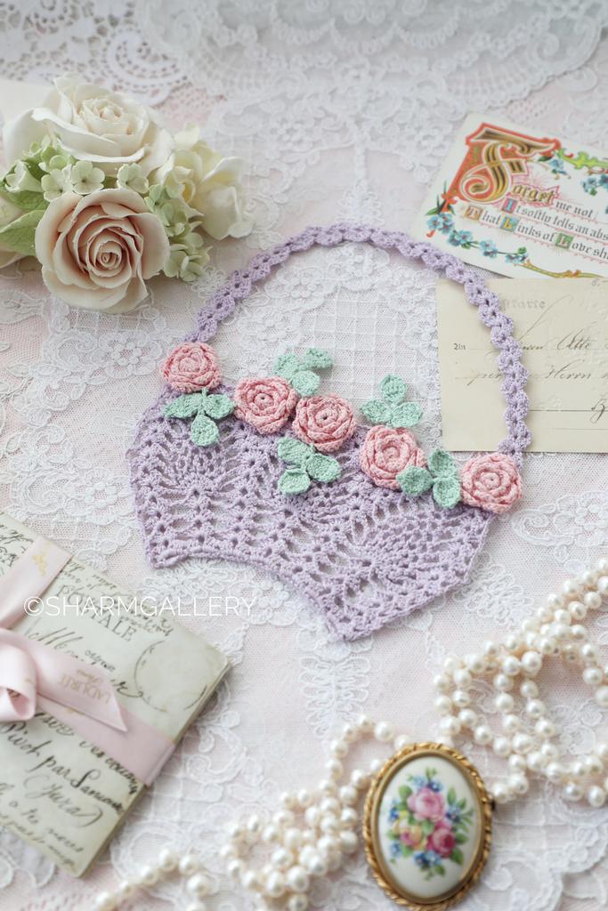 Кружевная салфетка «Корзина роз» 18х16см., хлопок.