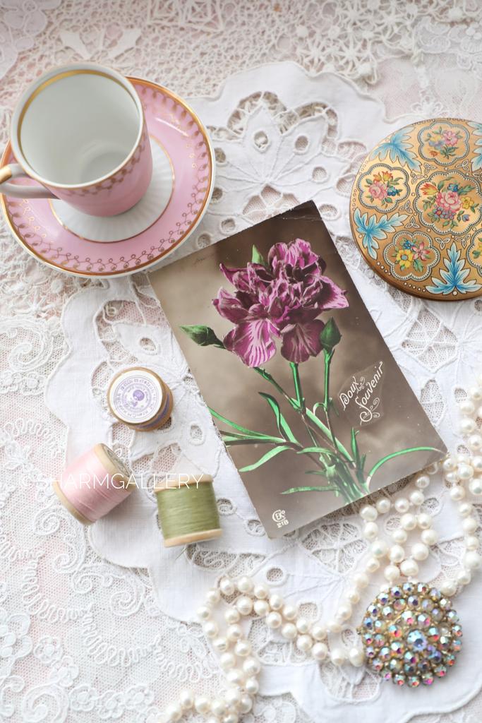 Открытка, антикварная  «Лиловая гвоздика» №173, подписана