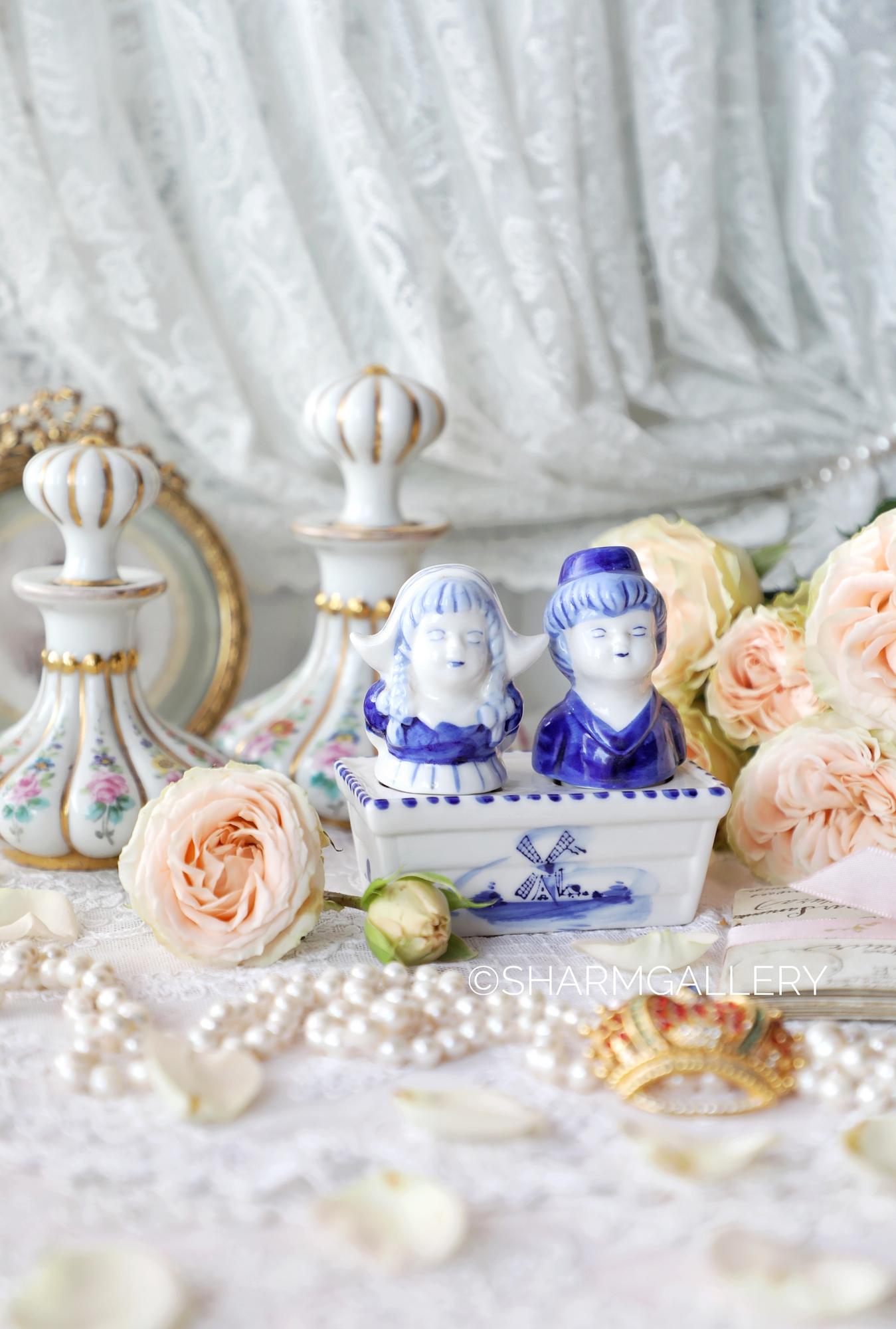 Редкость! Набор для соли и перца «Голландская парочка» фарфор, Delft Голландия.