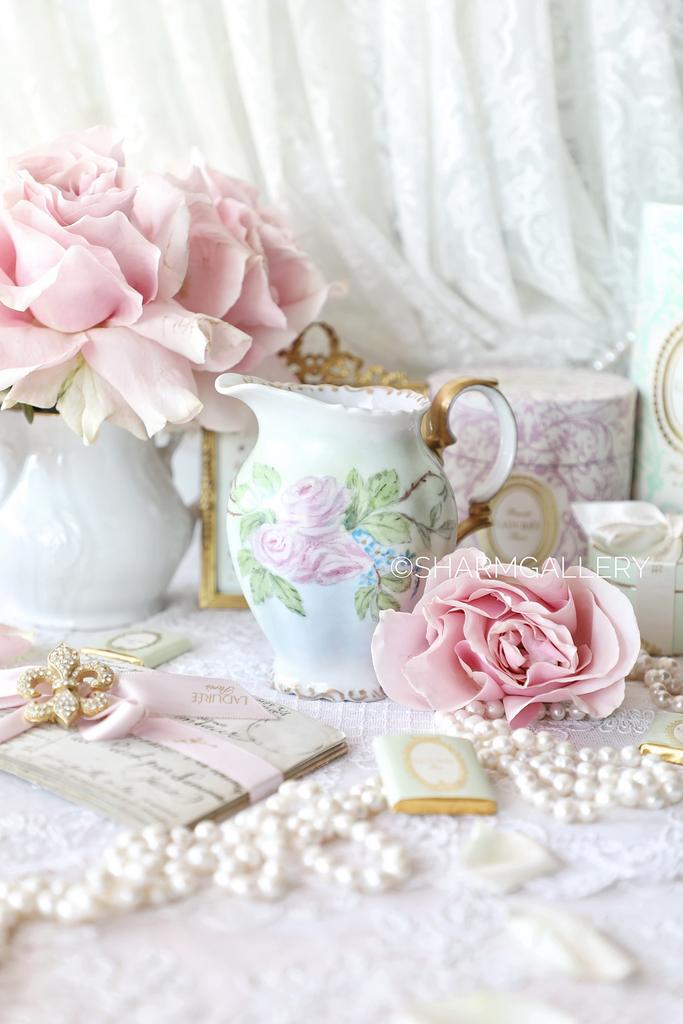 Уценка! Антикварный Молочник/Сливочник 400мл «Розы и незабудки» роспись, фарфор Bavaria Bareuther, Германия. Дефект.