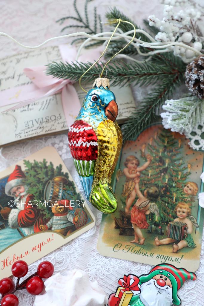 Елочная игрушка Попугай. Стекло, роспись, Irena-Co (Ирэна)