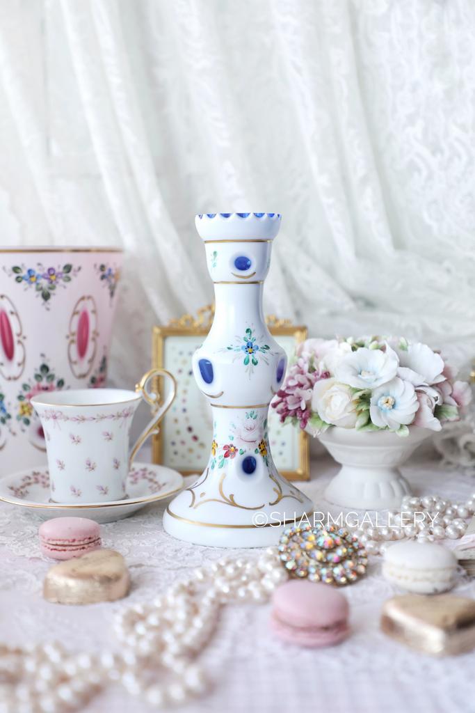 Антикварный подсвечник двухслойное стекло/кобальт Богемия BOHEMIA, ЧЕХОСЛОВАКИЯ.