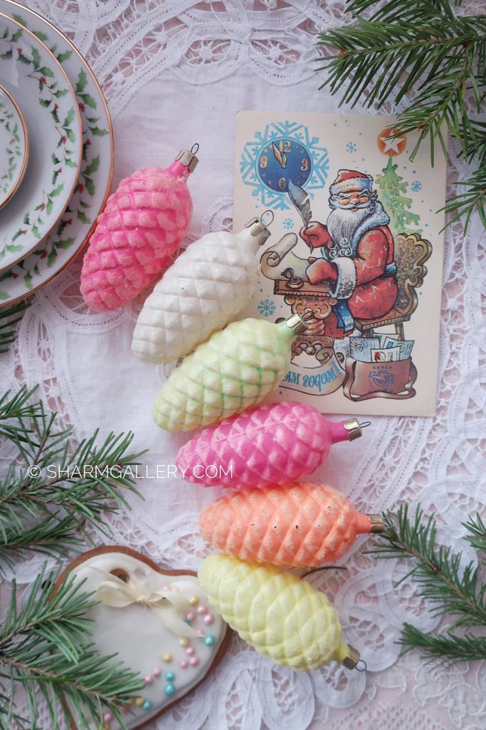 Набор №16 елочных игрушек "Сахарные шишки" 6шт. в родной коробке СССР.