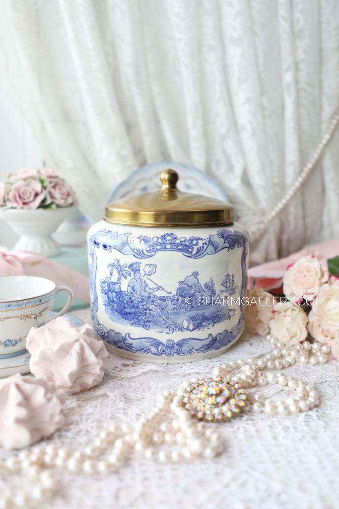 Редкость! Антикварная чайная/имбирная банка фарфор, Delft Голландия. Дефект