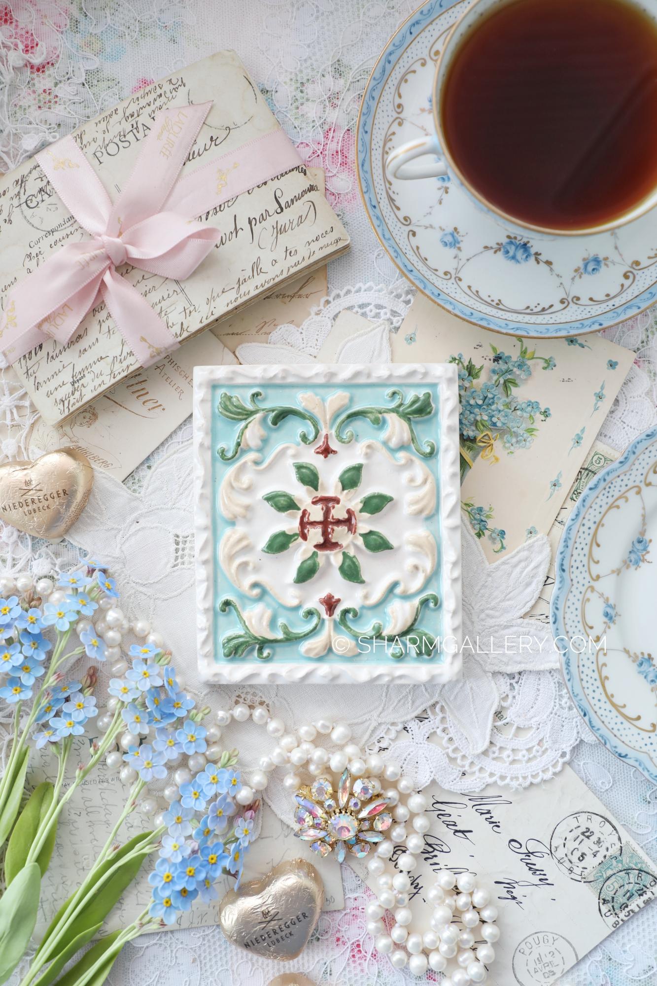 Изразец «Узор» №11. Многоцветная изразцовая плитка, Ярославль.