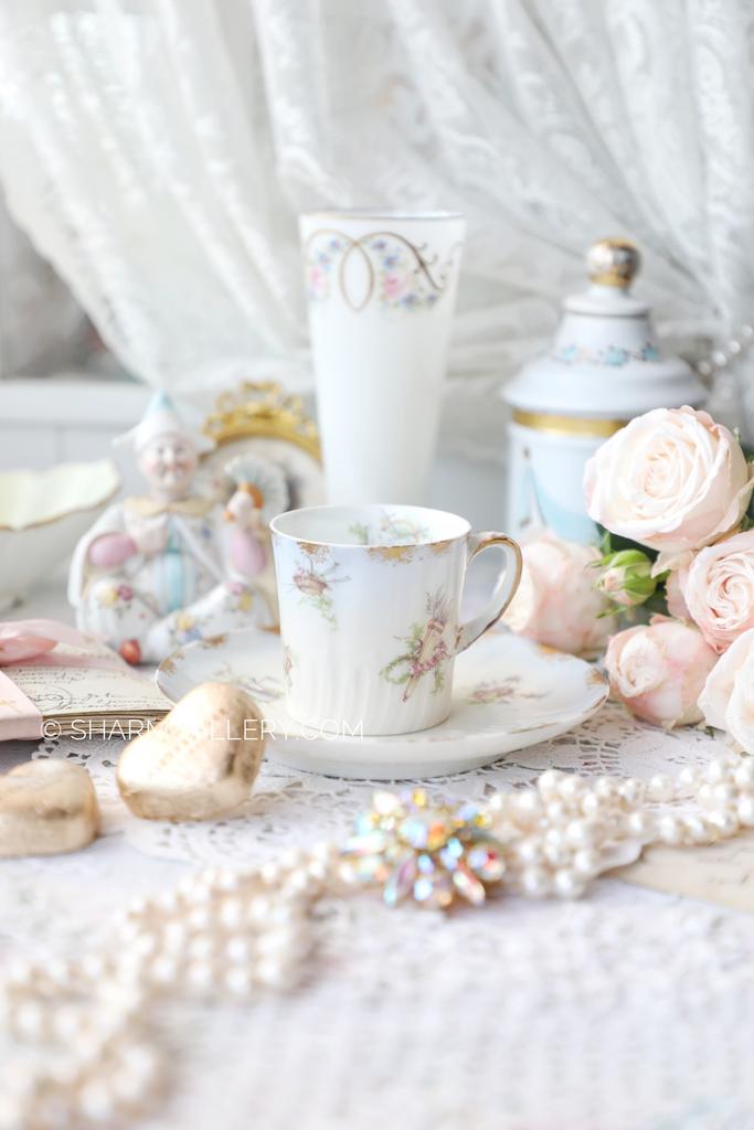 Антикварная кофейная пара, костяной фарфор Франция.