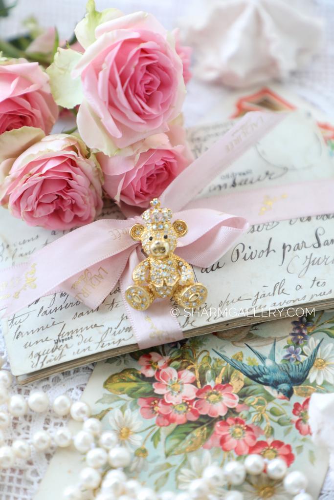 Брошь со стразами «Мишка в короне» Франция, 1990гг.