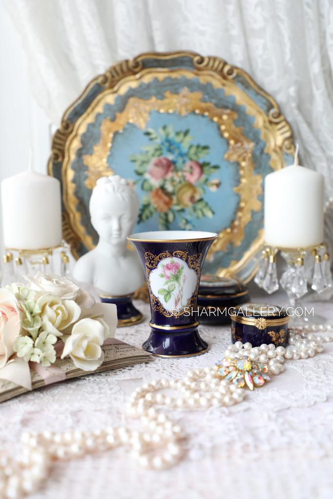 Ваза "Кобальтовая роза" фарфор кобальт Lindner Бавария, Германия