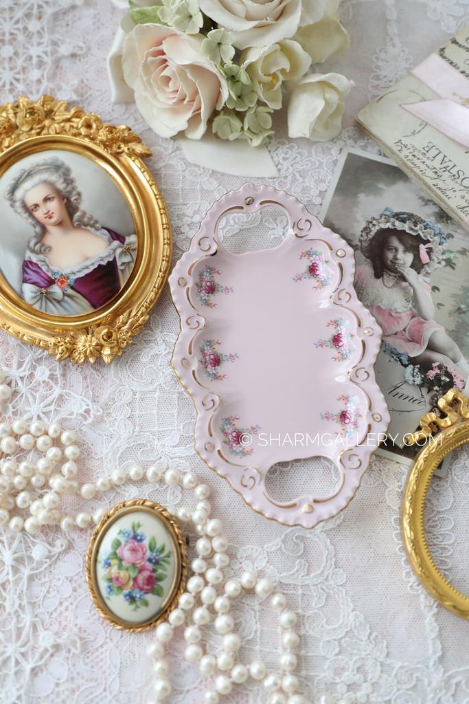 Мини Блюдо сервировочное для лимона "Розовые букеты" розовый фарфор Чехословакия.