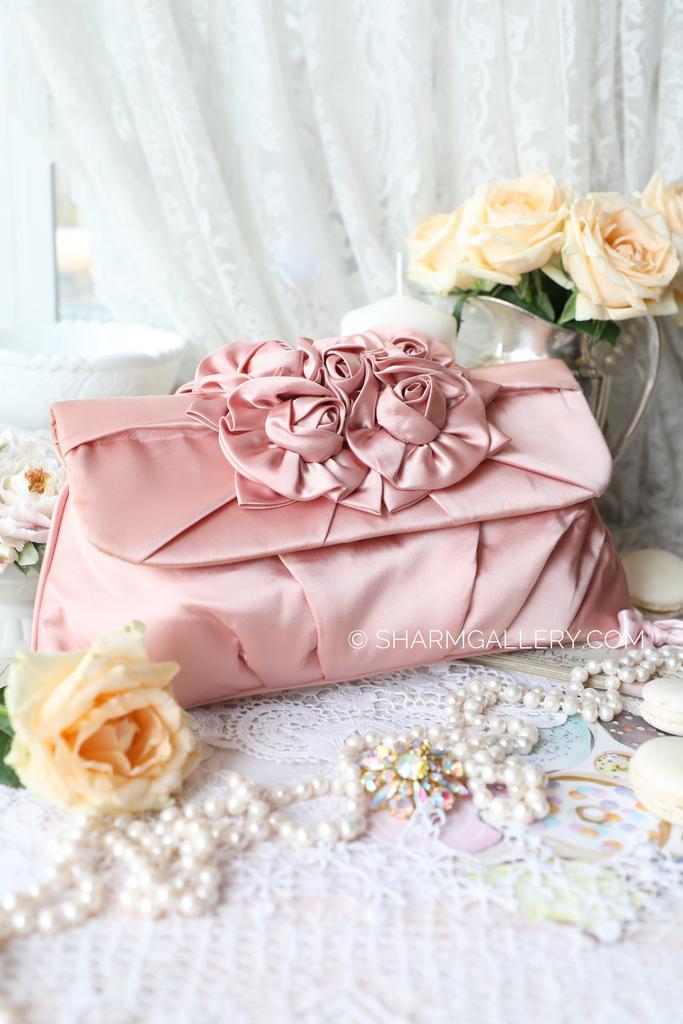 Атласный клатч «Пыльная Роза» Сумка винтажная.