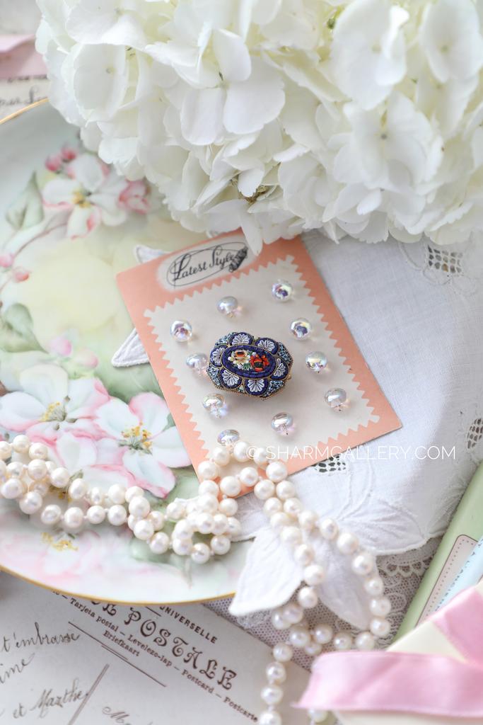 Старинная брошь «синяя гамма» микромозаика Италия.