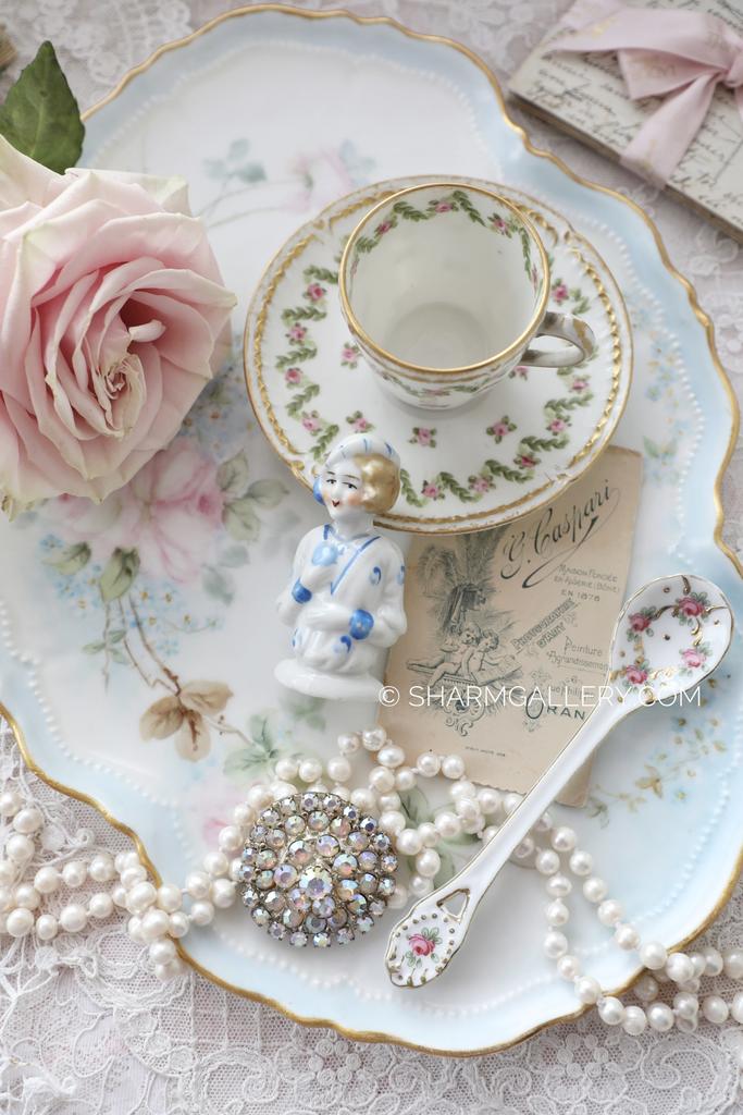 Half doll антикварная кукла половинка - игольница 7 см. «Дама в голубом» Фарфор, Япония.