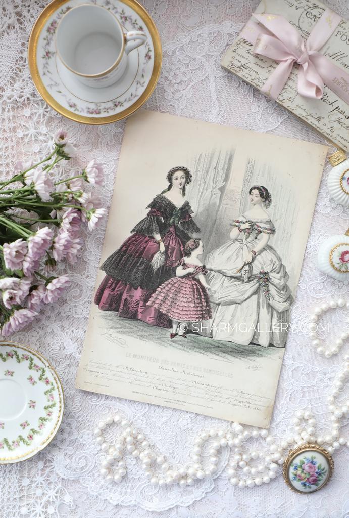 Антикварная гравюра «Парижская женская мода» 1800гг, 19 века, бумага. Франция. №1