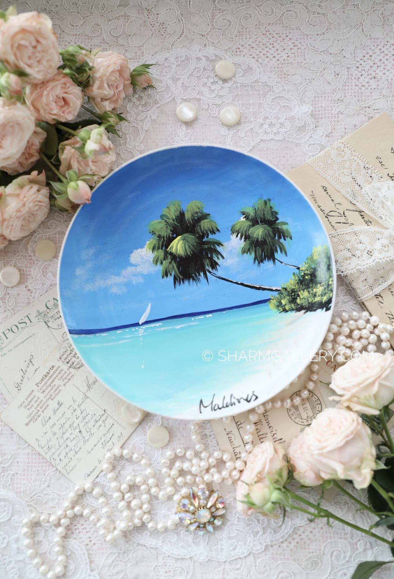 Тарелка настенная живопись «Maldives» 21см., фарфор.