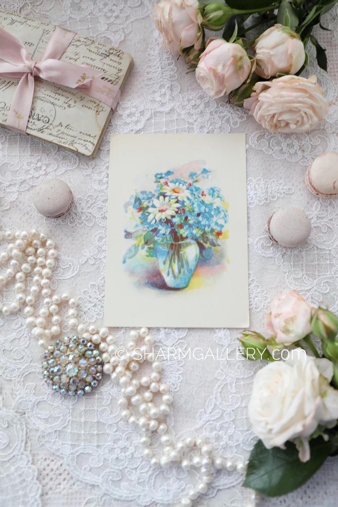 Винтажная открытка №202 "Ромашки и Незабудки" чистая, Польша 1960гг.