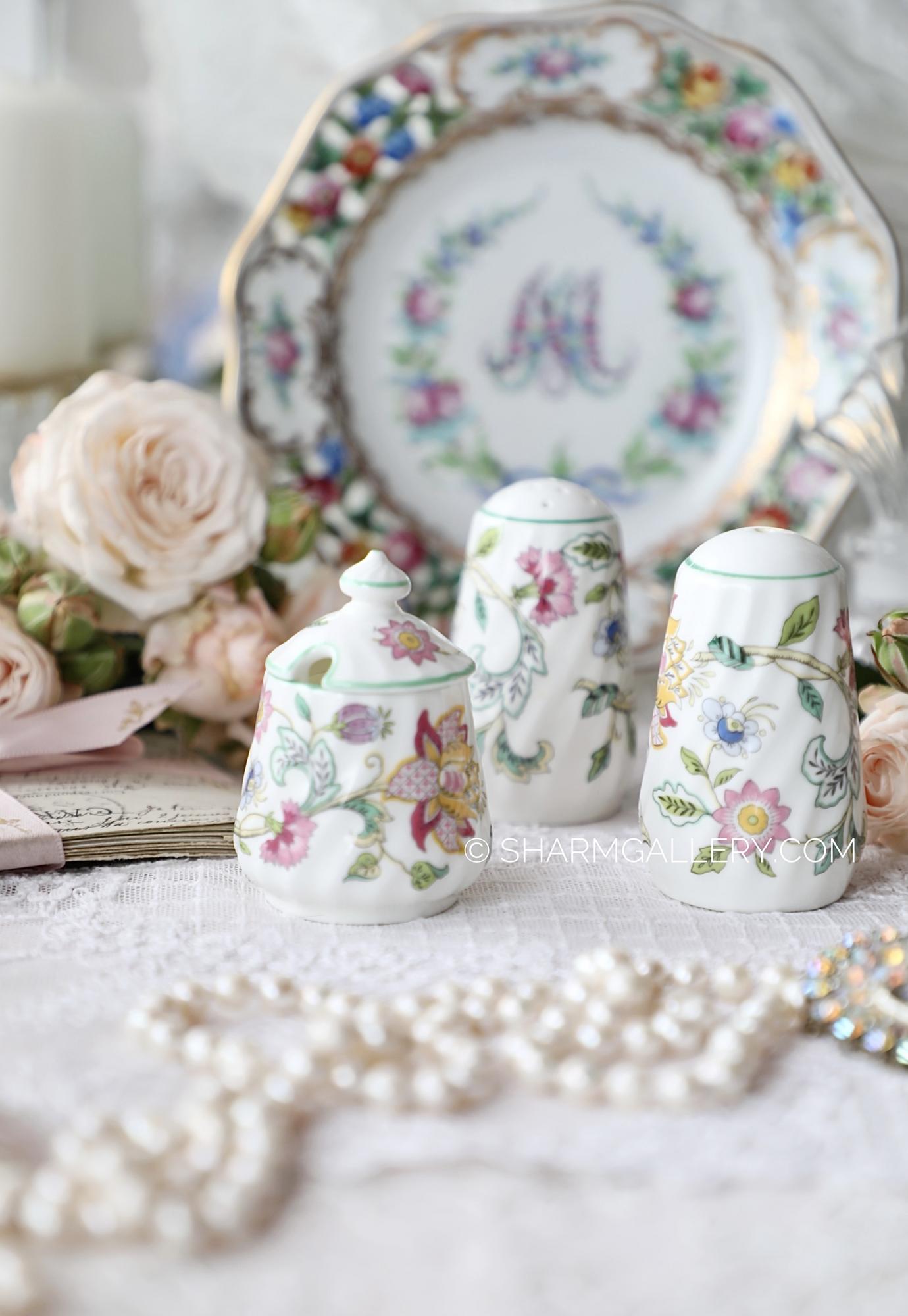 Набор для специй 3 предмета «Haddon Hall» костяной фарфор Minton Англия.