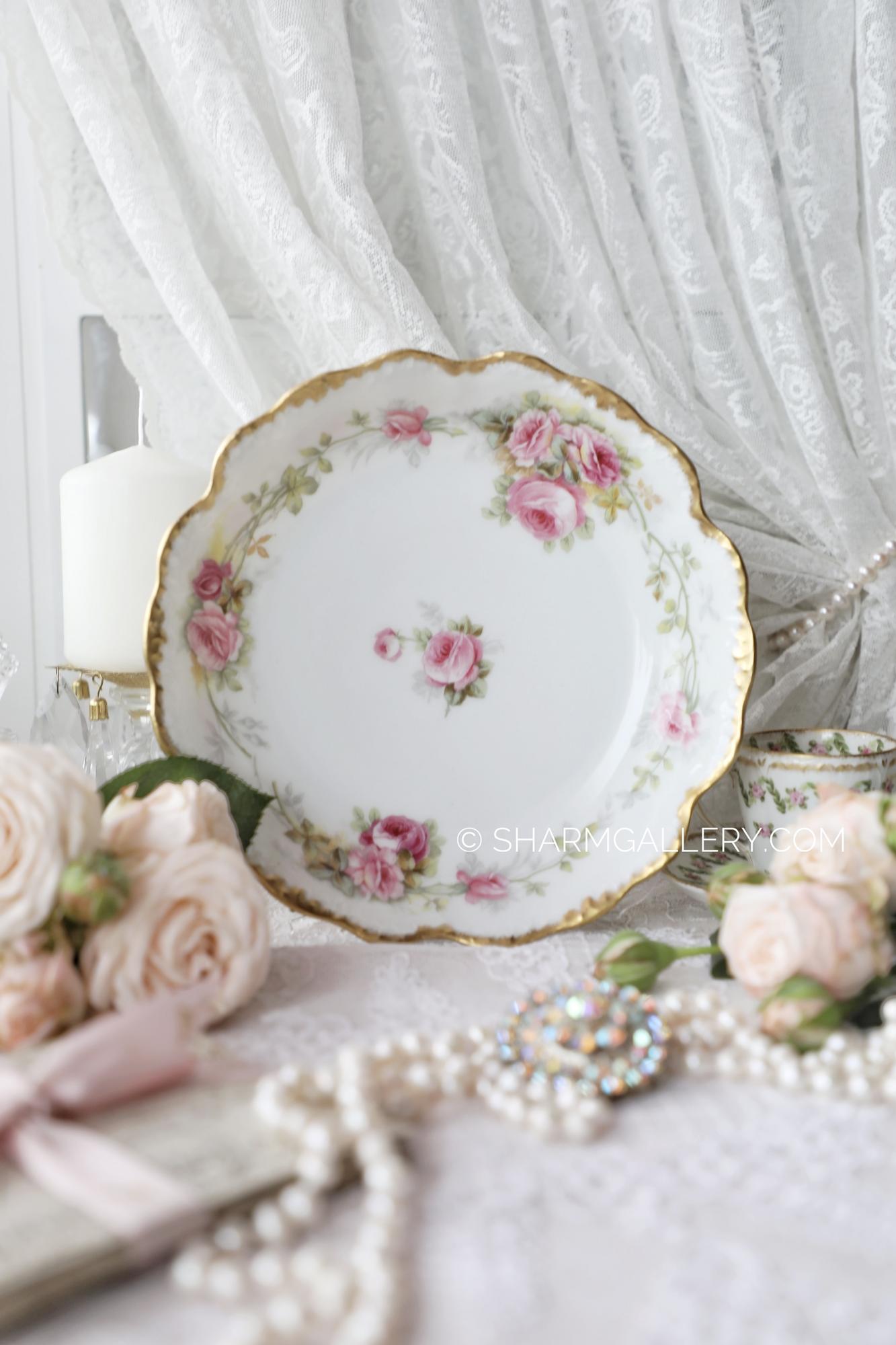 Антикварное блюдо «Розы», фарфор Лимож/Limoges Франция.