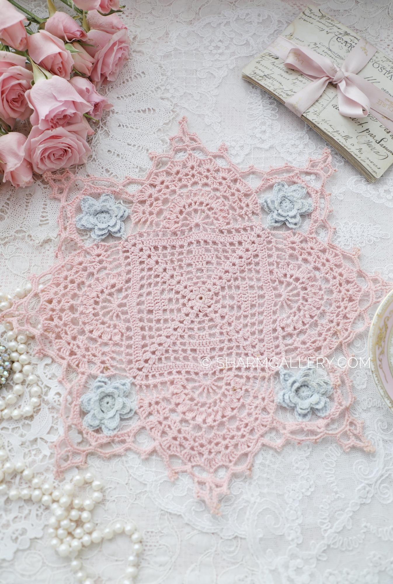 Кружевная салфетка «Голубые Фиалки» 32см., хлопок.