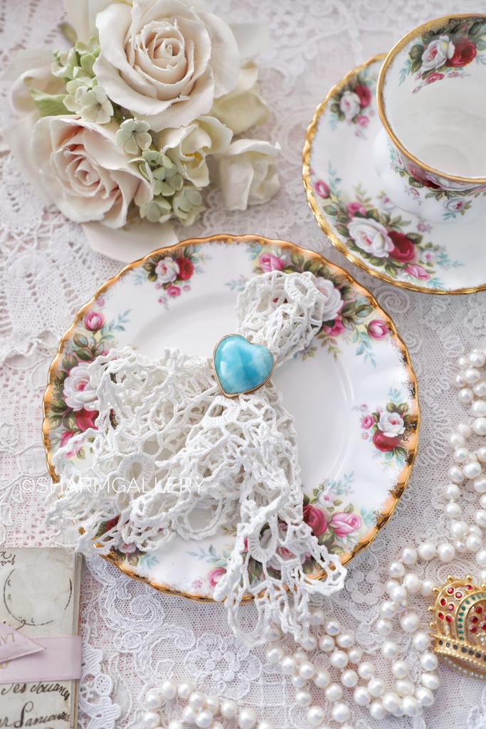 Кольцо-перстень «Сердце» вставка Ларимар желтое золото, размер 20, Доминикана.