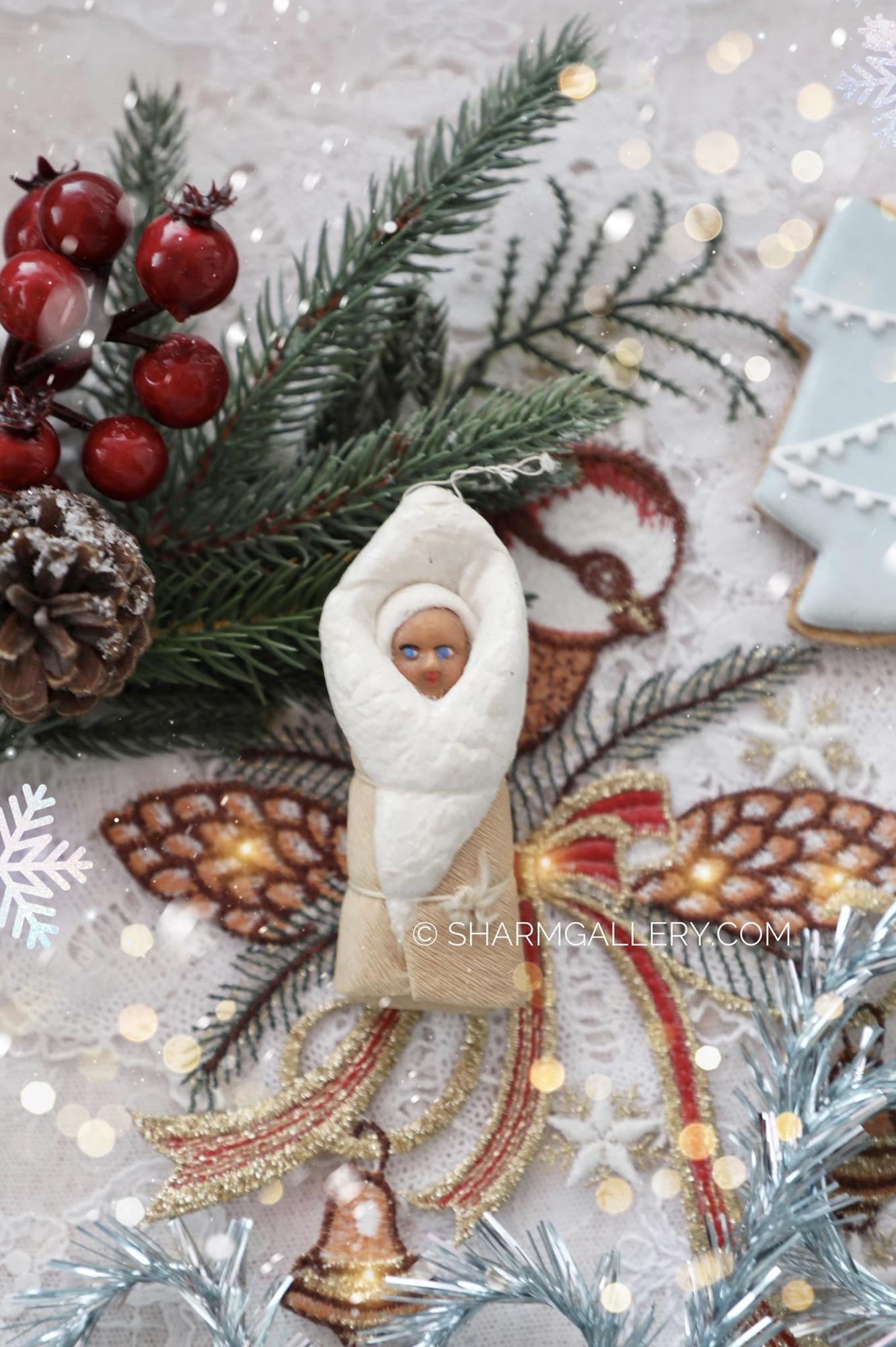 Елочная игрушка из ваты "Младенец" (пеленашка) СССР. №6.