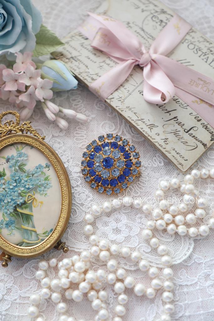 Брошь №11. Винтажная брошка со стеклянными цветными стразами, Яблонекс Чехословакия.