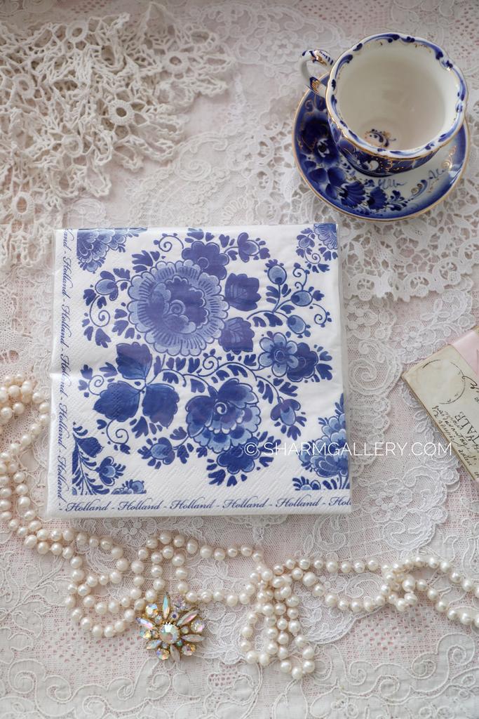 Салфетки бумажные «Holland» синий узор в стиле Гжель и Делфт 33x33см., 20 шт. Германия