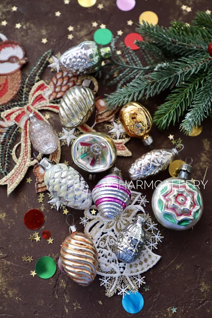 Набор старинных елочных игрушек для небольшой елочки 11шт., СССР. №189