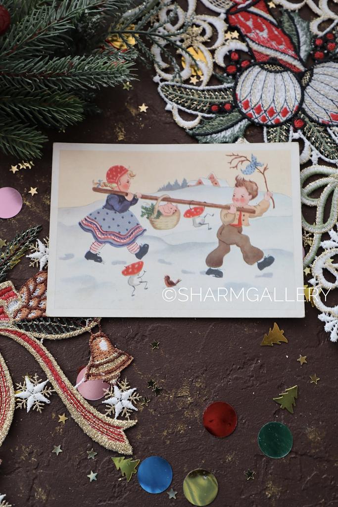 Старинная новогодняя открытка №231 «Рождество» серия Дети, чистая. Германия