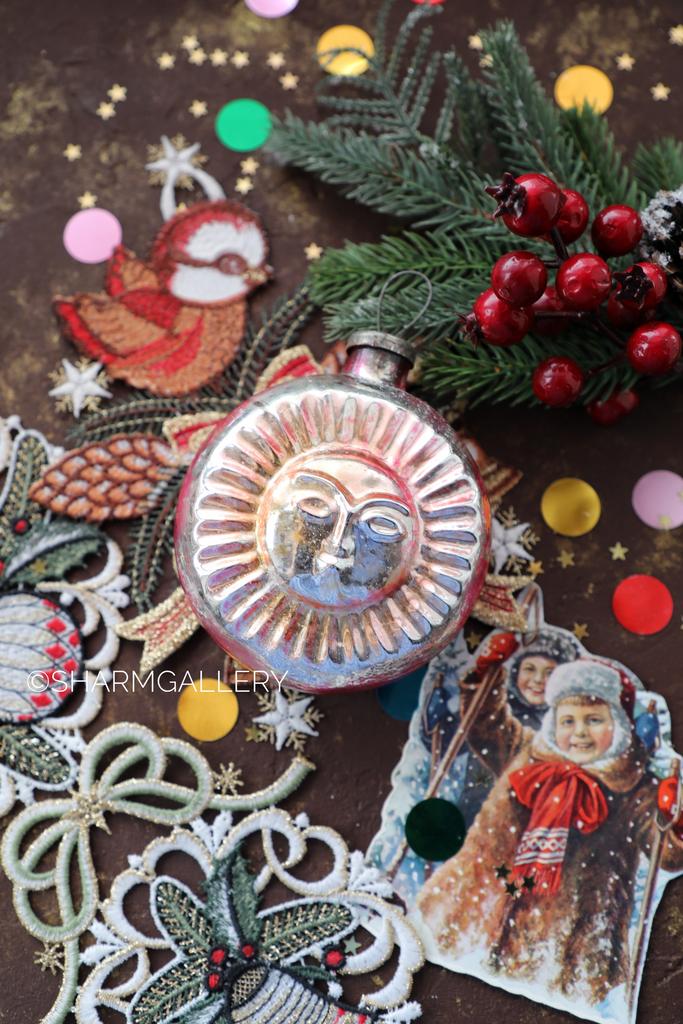 Большая елочная игрушка «Солнце» стекло, СССР. №4