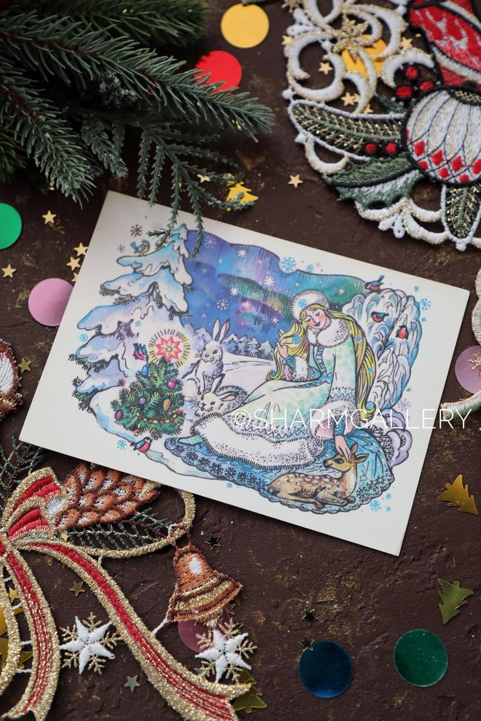 Новогодняя открытка СССР «Снегурочка» художник С. Комарова, чистая 1986г. №245