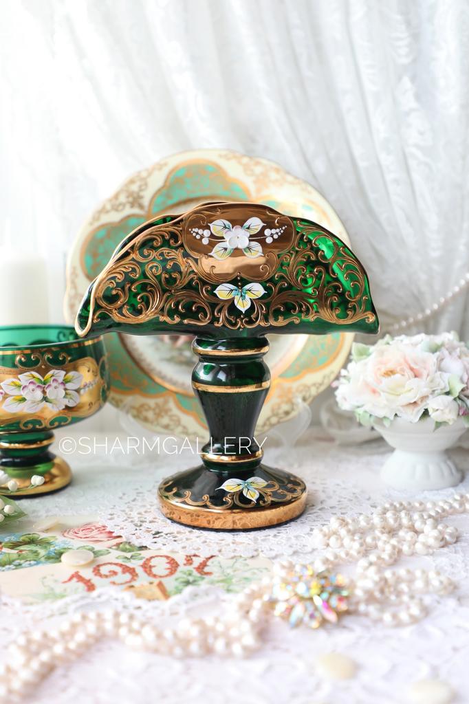 Салфетница подставка для салфеток из цветного богемского стекла, зеленое стекло, Чехословакия, Bohemia