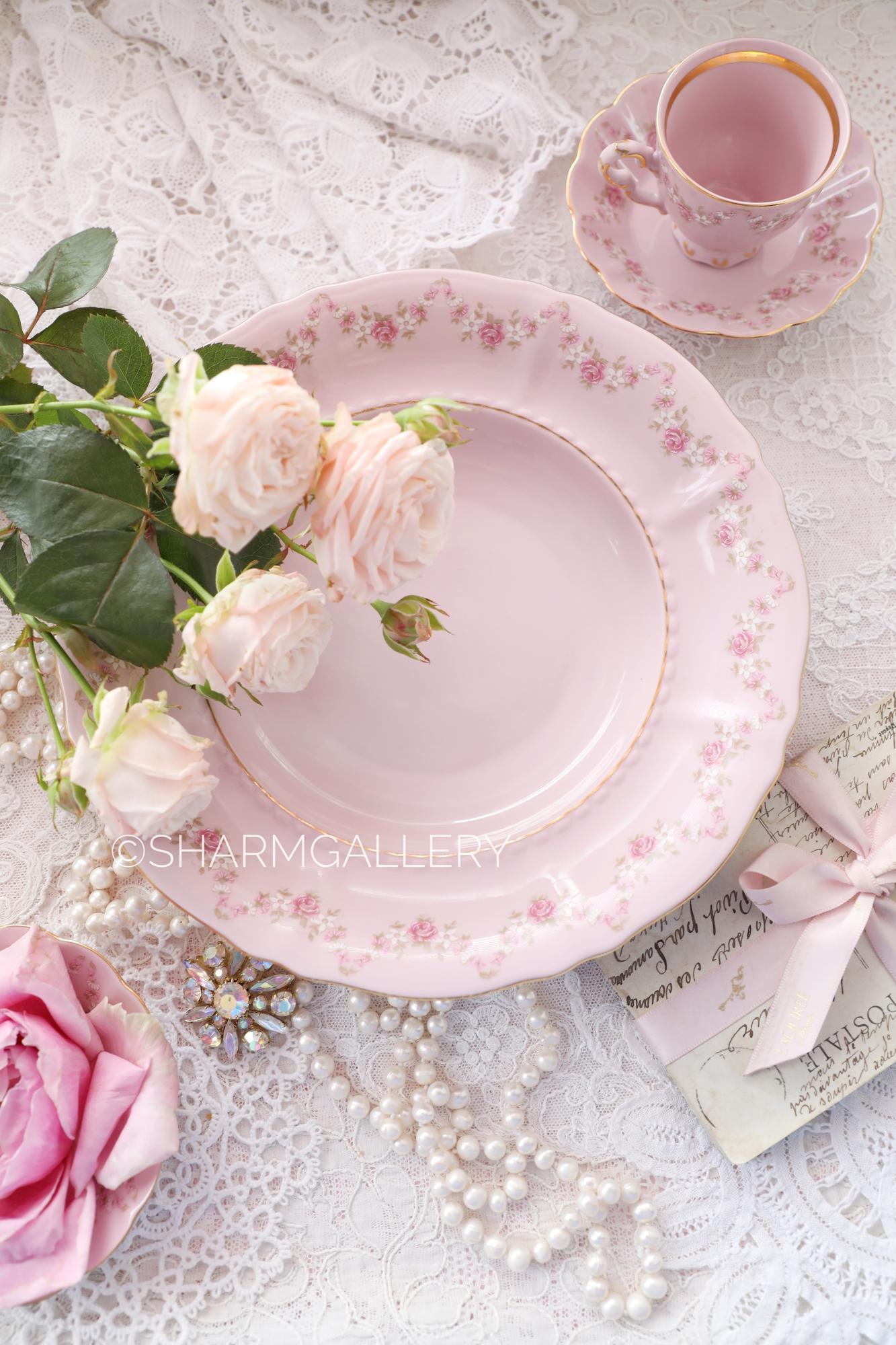 Тарелка суповая/для пасты 23см «Розовая соната» розовый фарфор Leander Чехия.