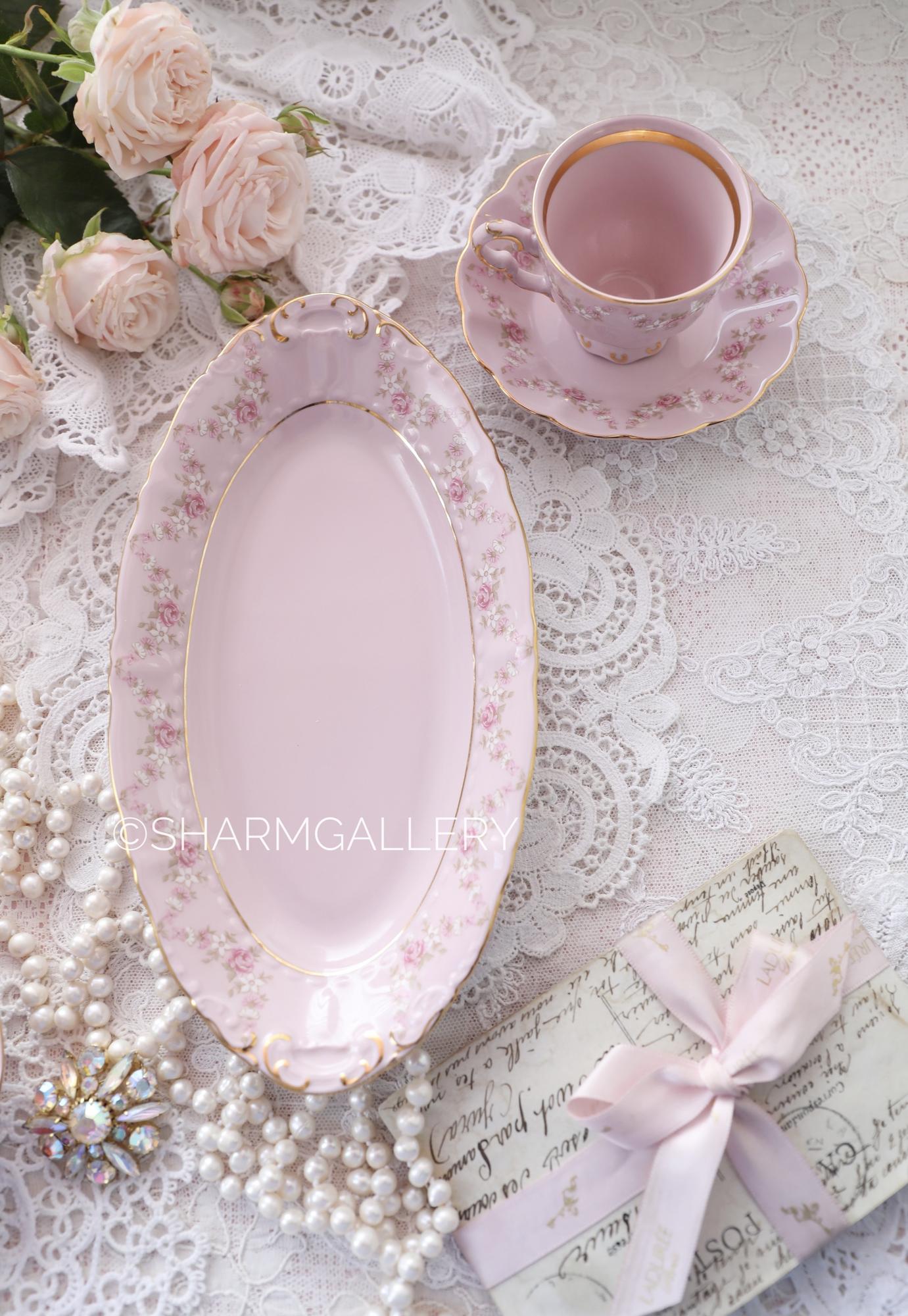 Блюдо сервировочное овальное 23см. «Розовая соната» розовый фарфор Leander Чехия.