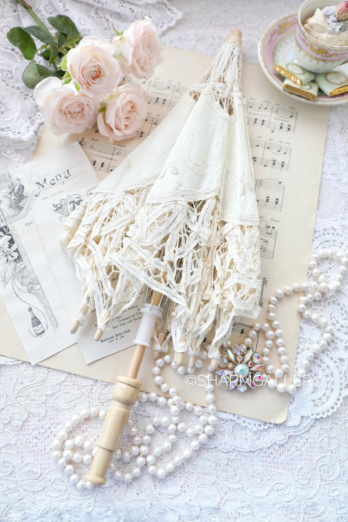 Кружевной детский зонт/зонтик цвета Экрю для детей, декора и кукол. Италия.