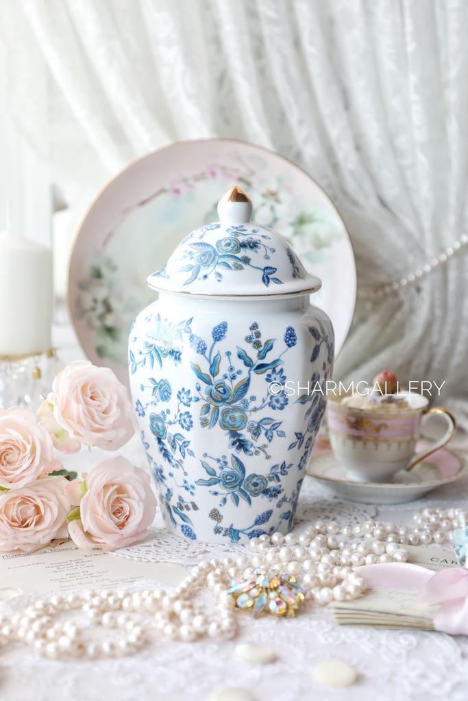 Чайница чайная банка «Синие цветы» шинуазри, фарфор.