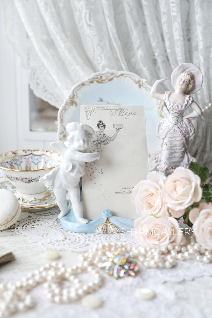 Редкость! Антикварная подставка под меню, фото «Поваренок ангелочек» фарфор, Дрезден Германия.