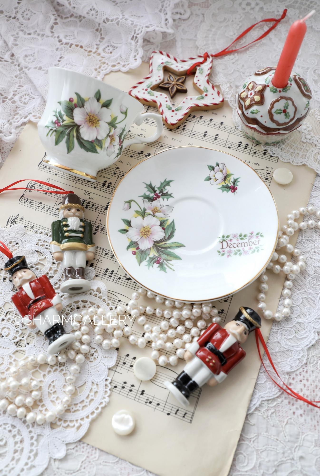 Чайная пара «December» Декабрь костяной фарфор Springfield, Англия.