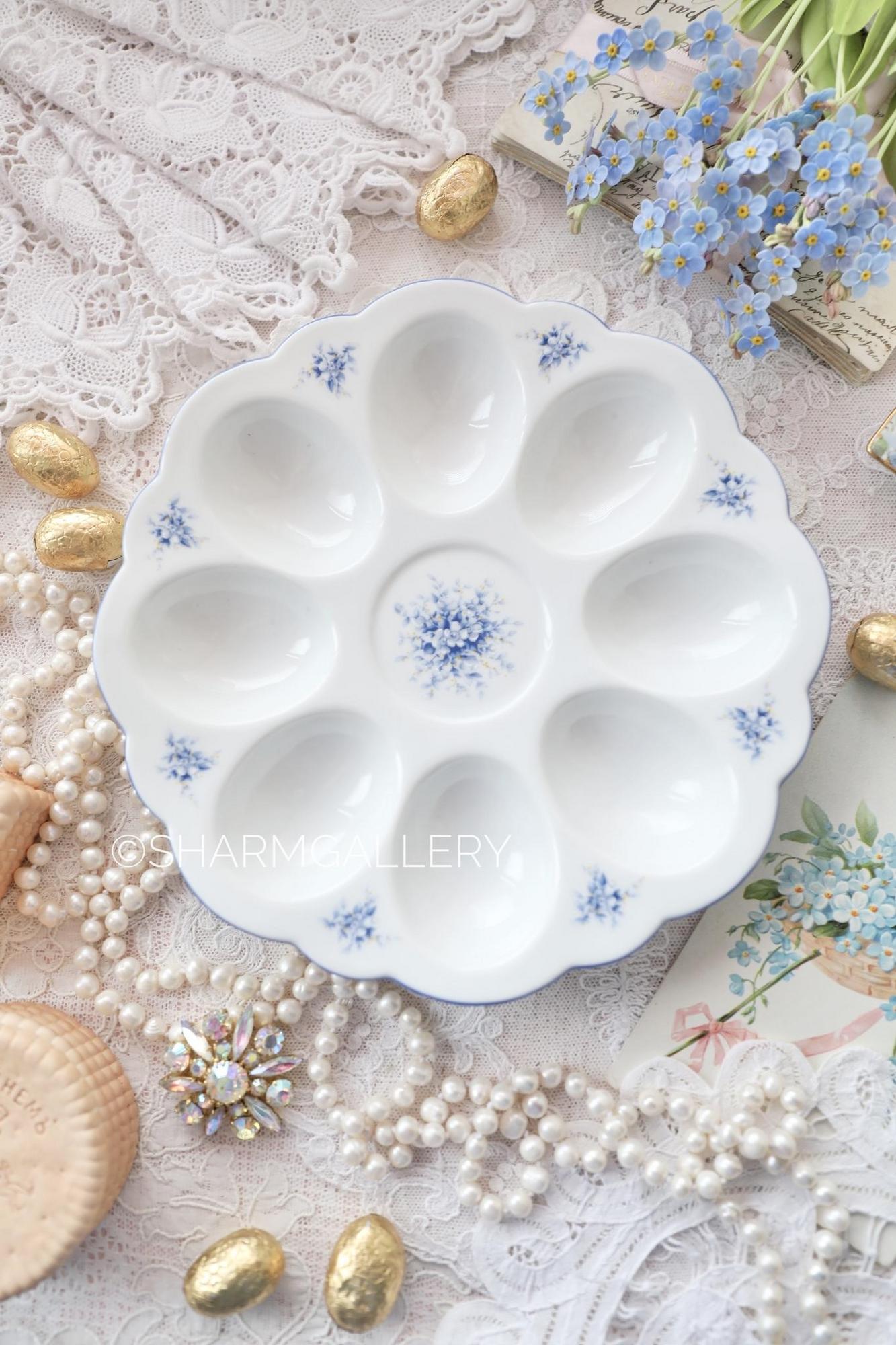 Подставка/Поднос для 8 яиц «Незабудки» фарфор Leander RGK Boheme, Богемия Чехословакия.