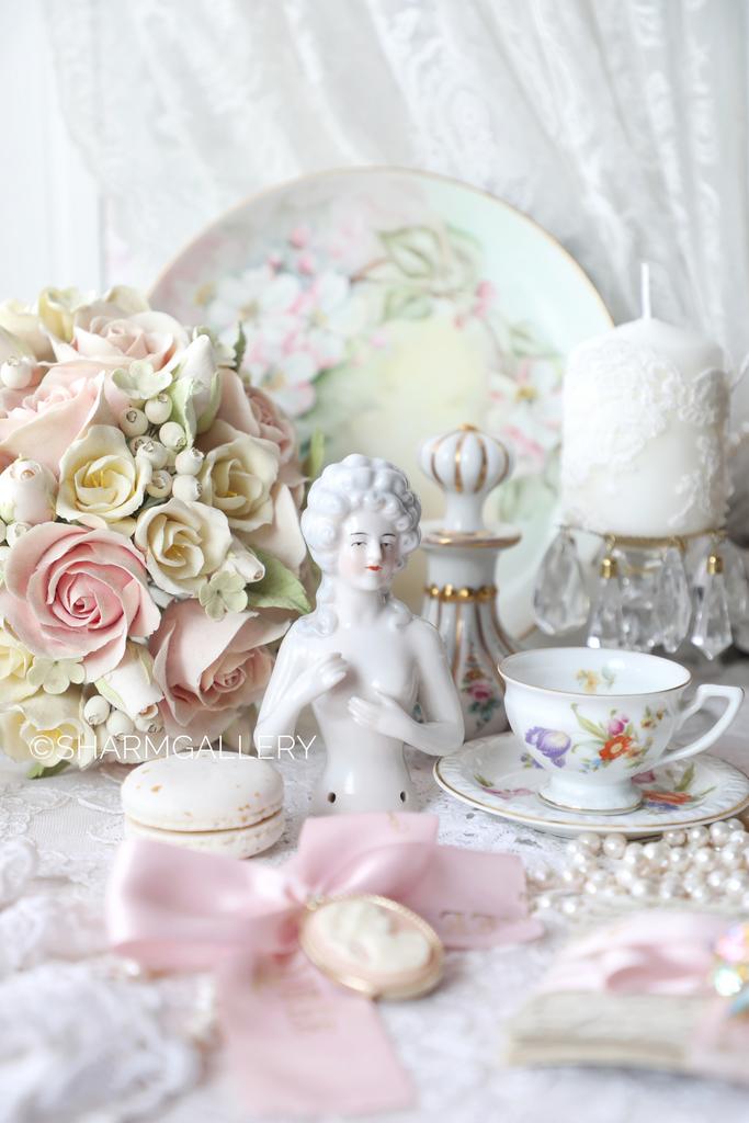 Антикварная Half doll «Madame de Pompadour» Мадам де Помпадур кукла половинка  11,5см. фарфор, Германия.