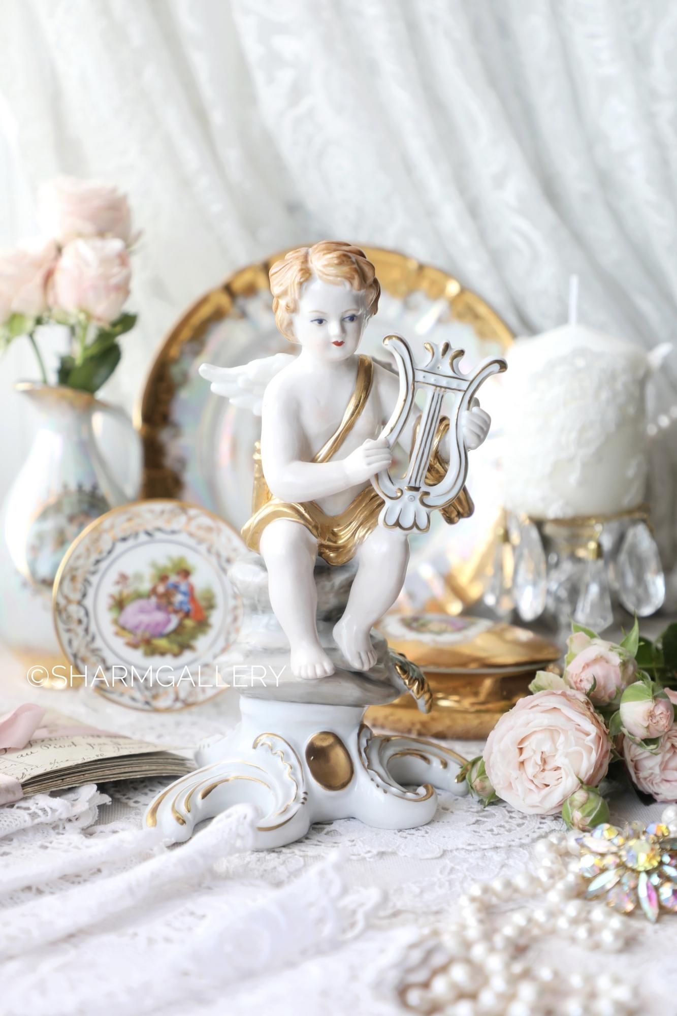 Фарфоровая статуэтка «Ангел с лирой - Вдохновение» копия Meissen/Мейсен Германия