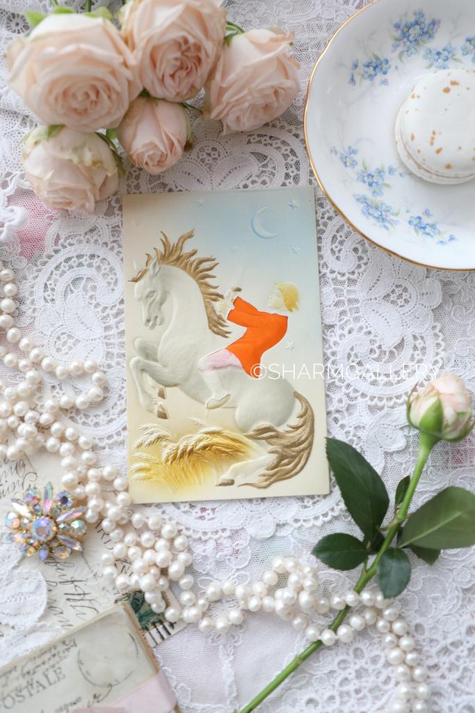 Редкая двойная Открытка с тиснением ручная работа, серия Сказки «Конек горбунок» СССР. Чистая! №269