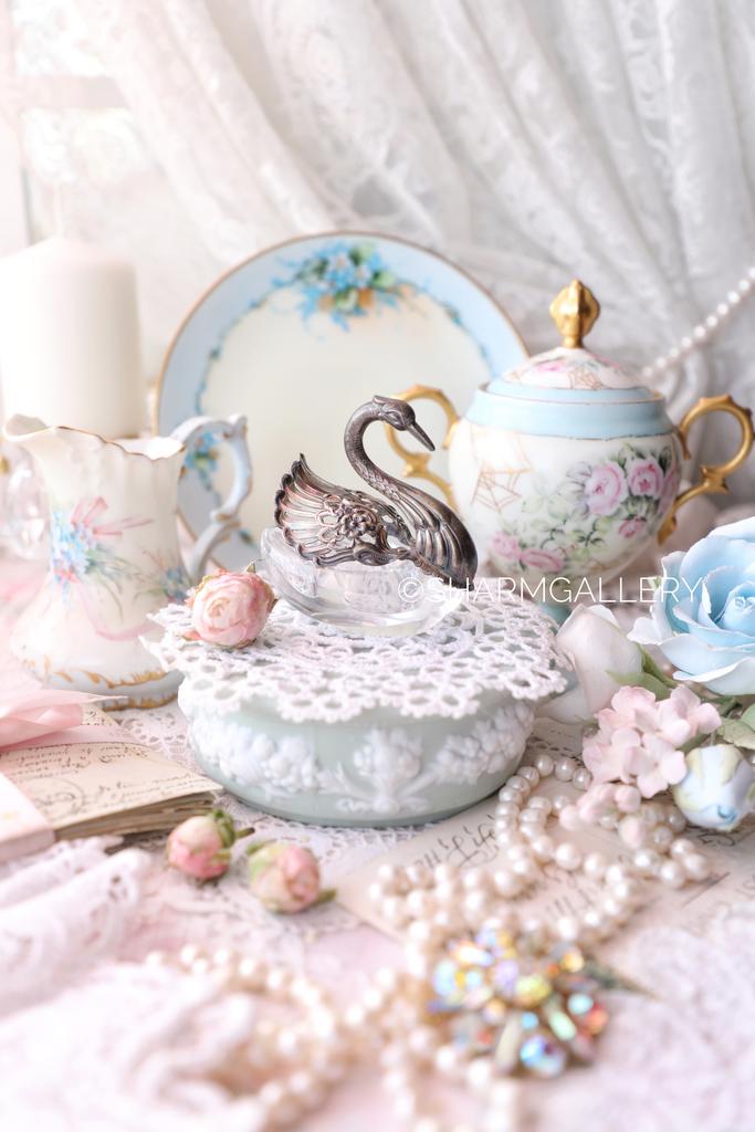 Антикварная солонка Лебедь серебро, хрусталь Германия.