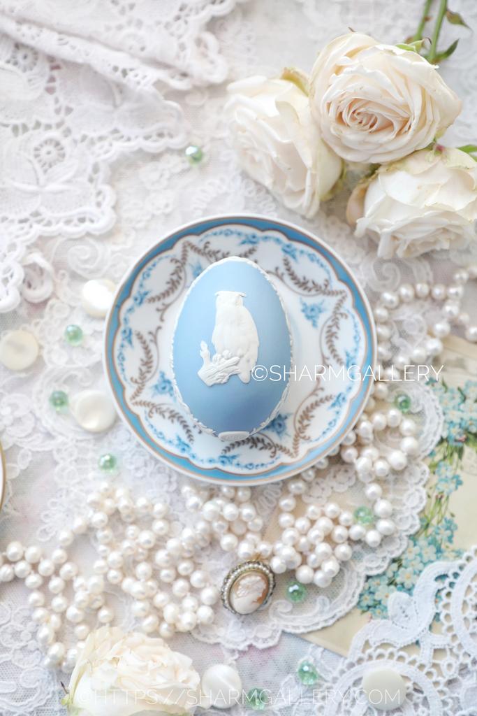 Яйцо - Шкатулка «Сова» голубой бисквитный фарфор Веджвуд/Wedgwood Англия 1980гг.