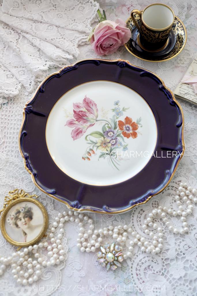 Блюдо "Мейсенский Букет" 26,5см. кобальт фарфор Weimar (Веймар) Германия