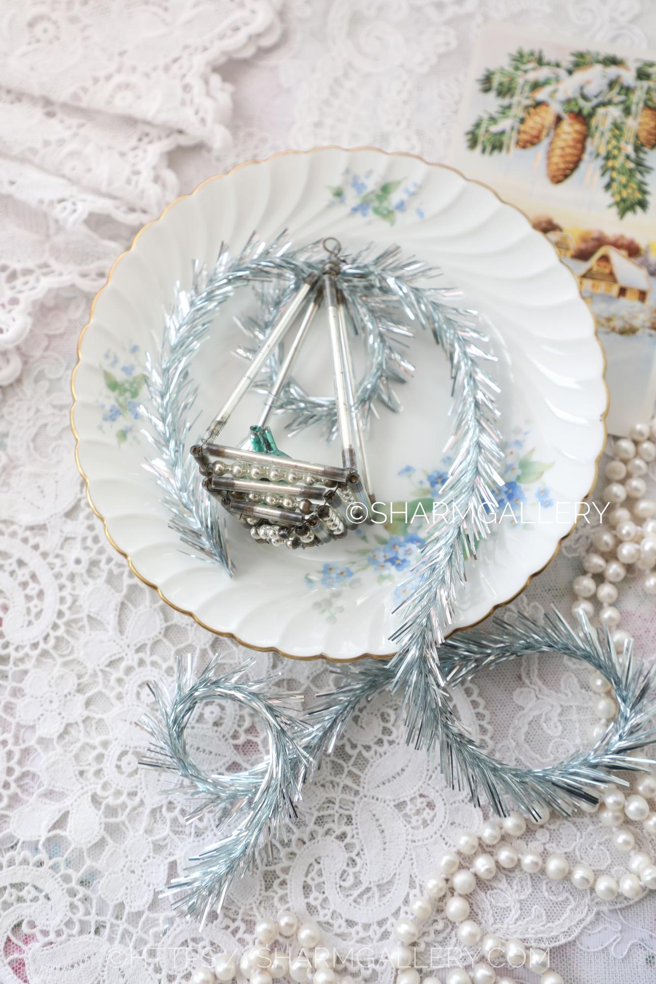 Старинная елочная игрушка «Фонарик» стекло, трубочки стеклярус. СССР. №9