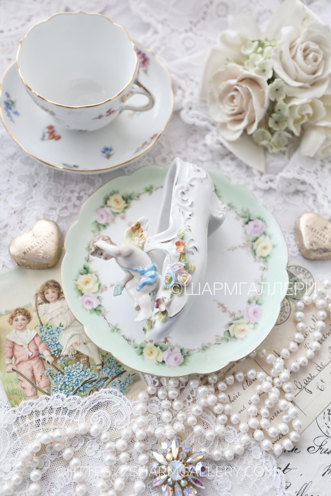 Фарфоровая статуэтка «Туфелька Ангел с письмом» копия Meissen/Мейсен Германия