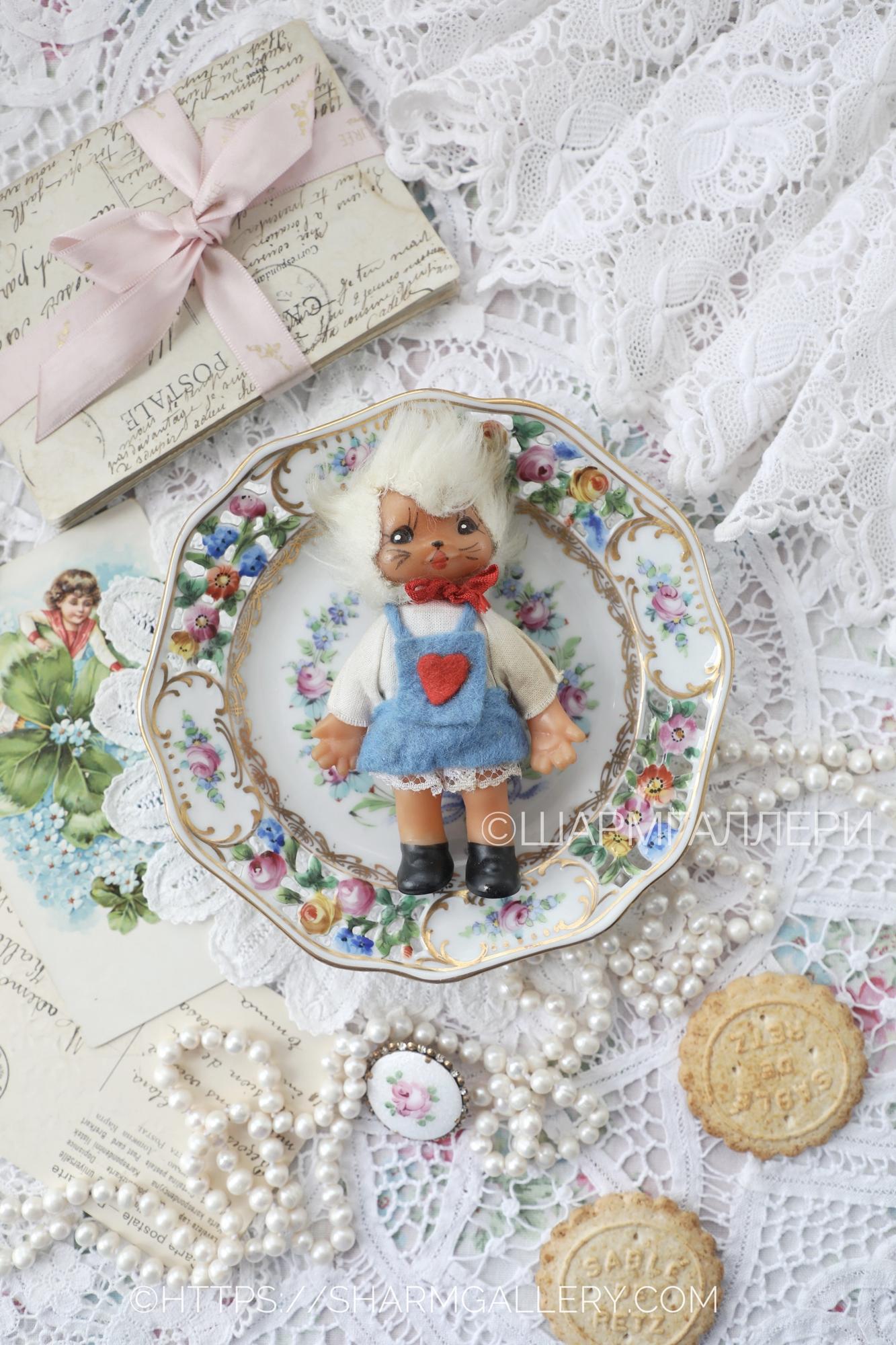 Кукла «Девочка Кошка» 12,5см., игрушка ГДР, 1970г.